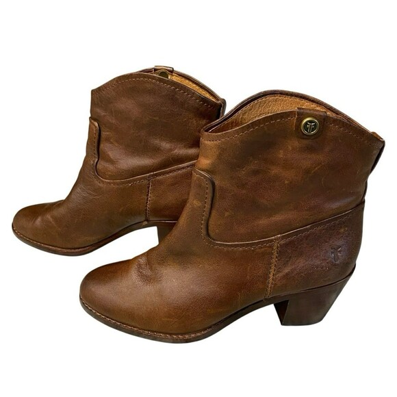 Frye Jolene Women’s 6M Brown Leather Western Ankle Boots Pull On Boho